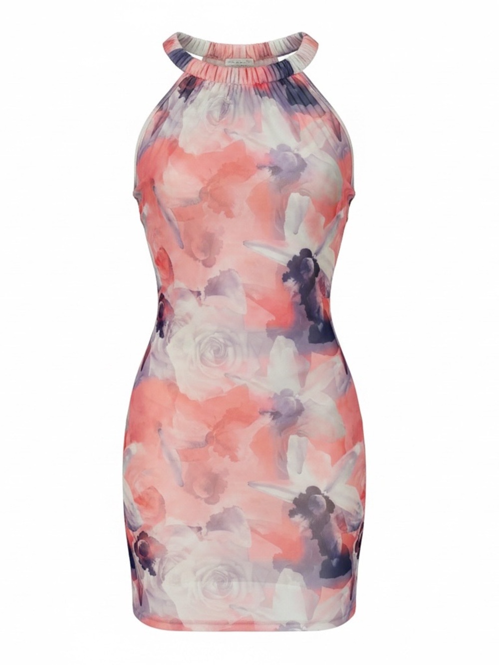 Hello Molly Coral Pink & Lavender Watercolor Halter Mini Dress
